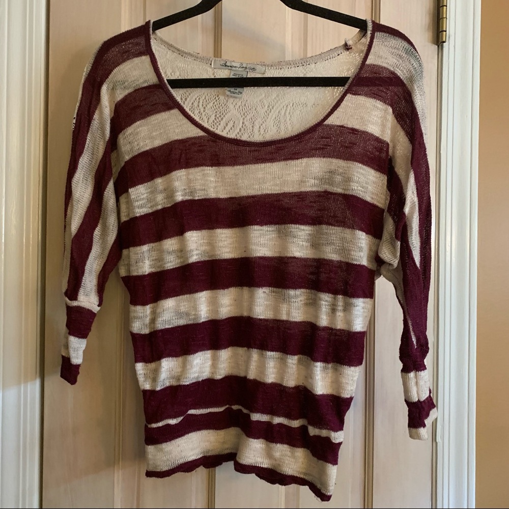American Rag 3/4 sleeve sweater with crochet back